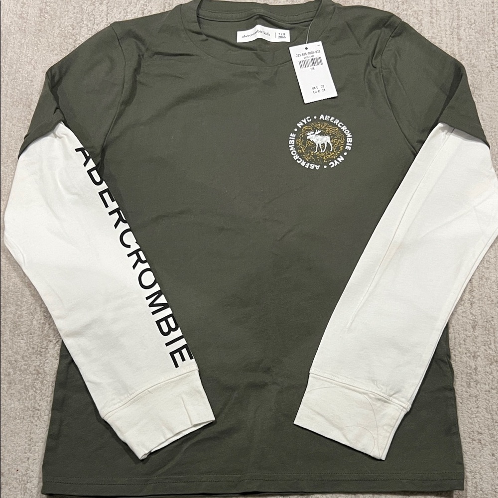 Abercrombie & Fitch Boy’s Olive and White Long Sleeve Tee